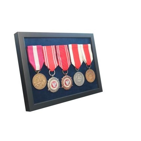 Ramka ekspozytor na 1-5 medali z 4 medalami atłas granatowy