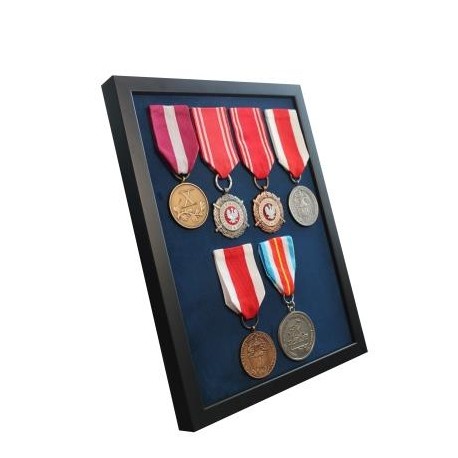 Ramka ekspozytor na 1-8 medali z 6 medalami atłas granatowy